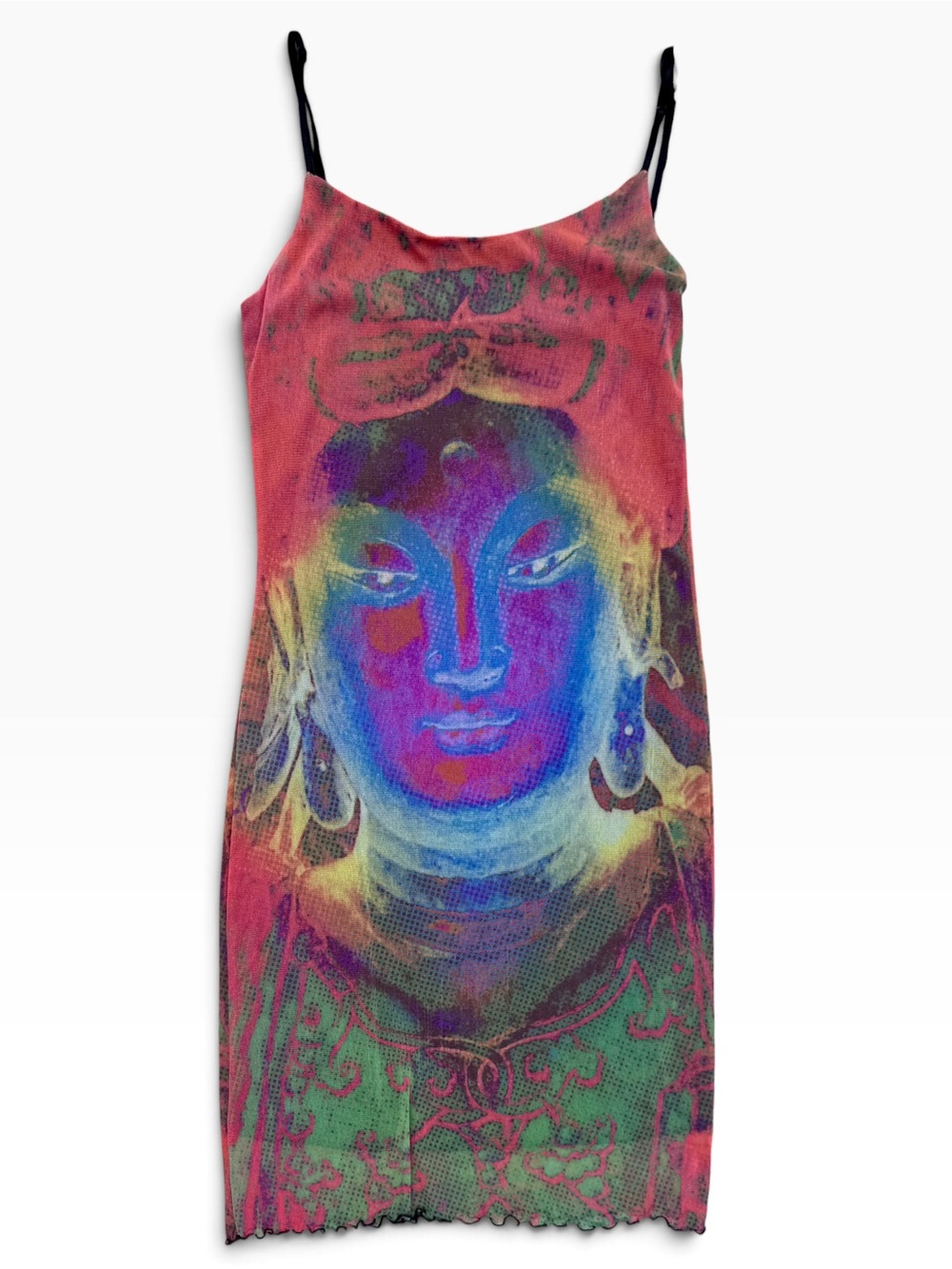 Y2K Grail Rave Mesh Just In Time USA Digital Print Slip Dress - M